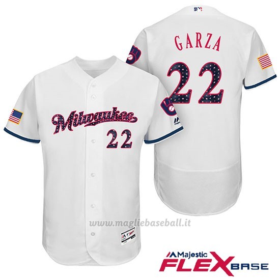 Maglia Baseball Uomo Milwaukee Brewers 2017 Estrellas y Rayas Matt Garza Bianco Flex Base